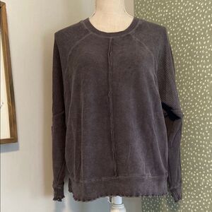 Altar'd State Charcoal Gray Two-Tone Fabric Long Sleeve Oversize Blouse Size S